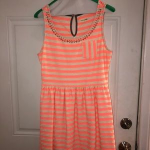 Pink and white striped dress.